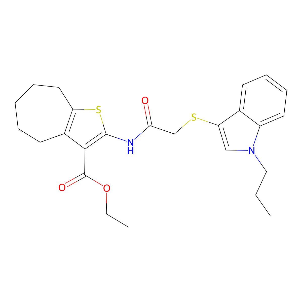 ethyl 2-(2-((1-propyl-1H-indol-3-yl)thio)acetamido)-5,6,7,8-tetrahydro-4H-cyclohepta[b]thiophene-3-carboxylate molecular structure, CAS 450351-03-8