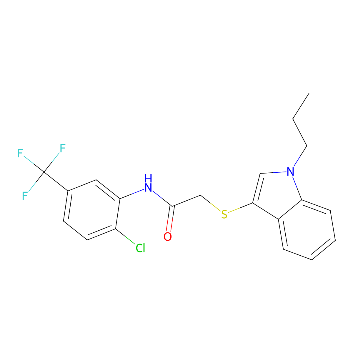 N-[2-chloro-5-(trifluoromethyl)phenyl]-2-(1-propylindol-3-yl)sulfanylacetamide molecular structure, CAS 450351-07-2