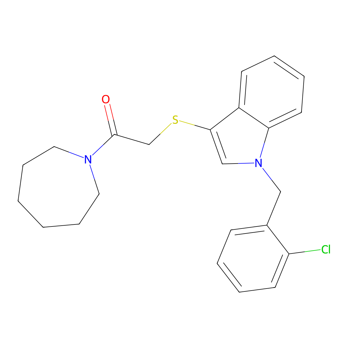 1-(Azepan-1-yl)-2-[1-[(2-chlorophenyl)methyl]indol-3-yl]sulfanylethanone molecular structure, CAS 450351-15-2