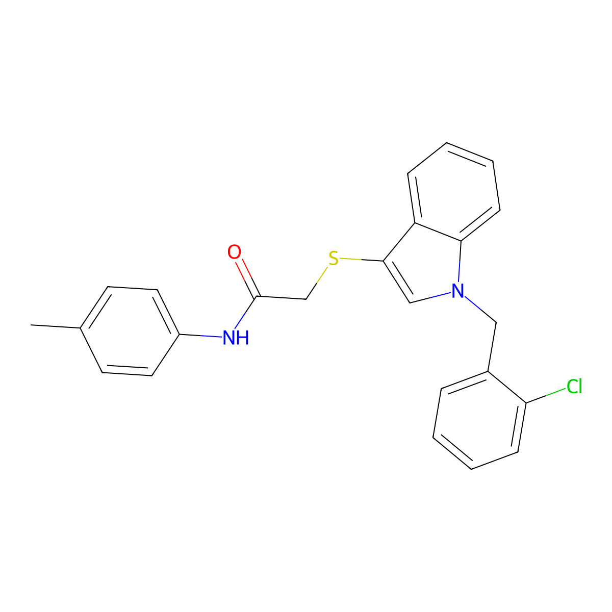 2-[1-[(2-chlorophenyl)methyl]indol-3-yl]sulfanyl-N-(4-methylphenyl)acetamide molecular structure, CAS 450351-22-1