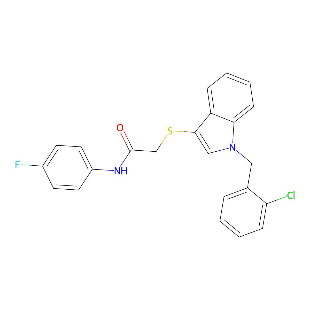 2-[1-[(2-chlorophenyl)methyl]indol-3-yl]sulfanyl-N-(4-fluorophenyl)acetamide molecular structure, CAS 450351-24-3
