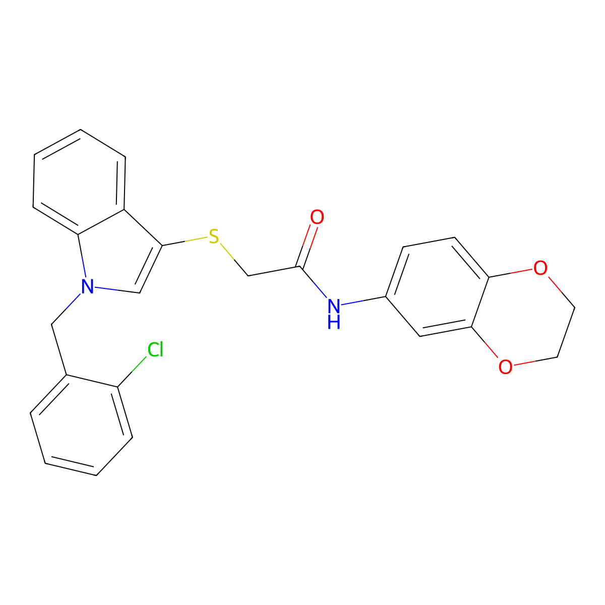2-((1-(2-chlorobenzyl)-1H-indol-3-yl)thio)-N-(2,3-dihydrobenzo[b][1,4]dioxin-6-yl)acetamide molecular structure, CAS 450351-32-3