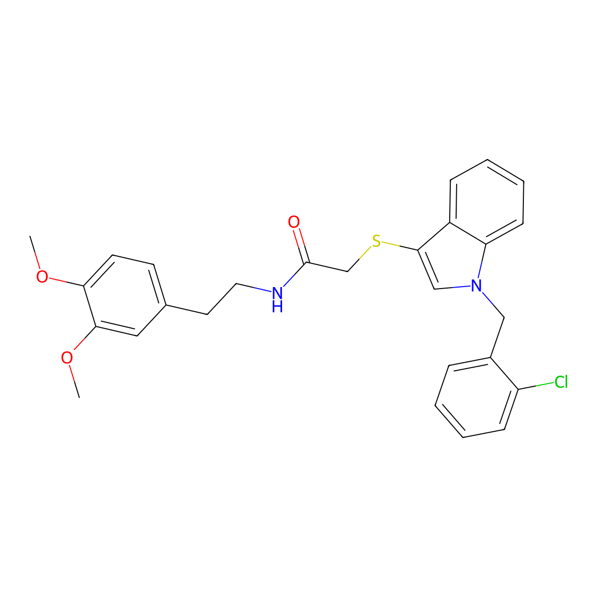 2-[1-[(2-chlorophenyl)methyl]indol-3-yl]sulfanyl-N-[2-(3,4-dimethoxyphenyl)ethyl]acetamide molecular structure, CAS 450351-34-5