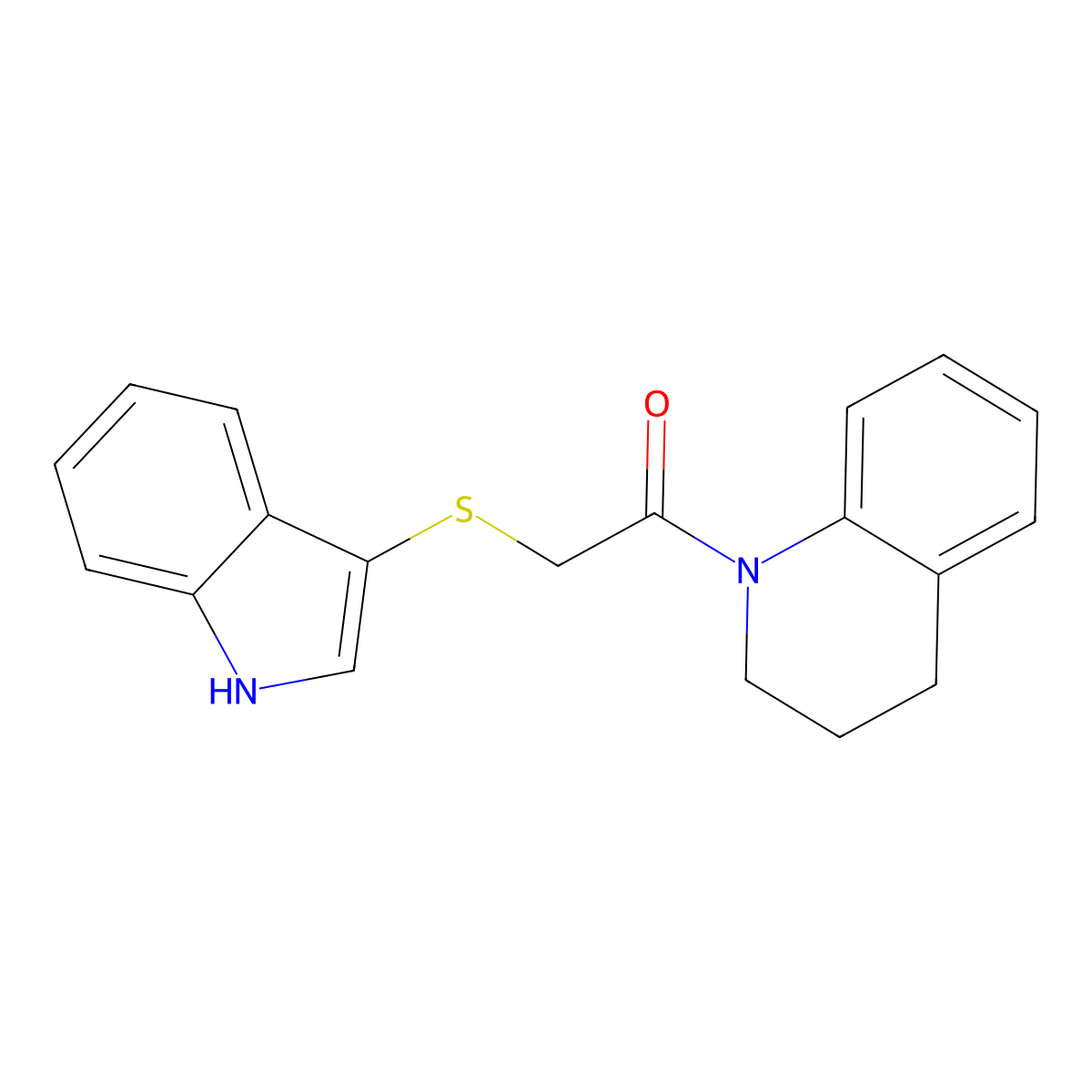 1-(3,4-dihydro-2H-quinolin-1-yl)-2-(1H-indol-3-ylsulfanyl)ethanone molecular structure, CAS 450351-60-7