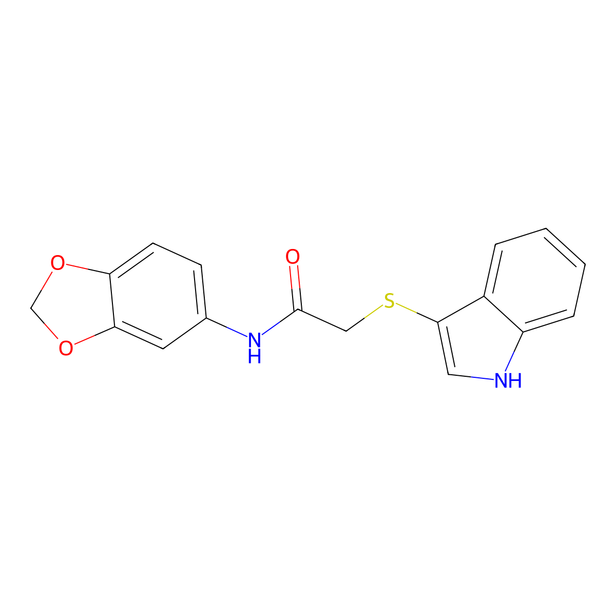 2-((1H-indol-3-yl)thio)-N-(benzo[d][1,3]dioxol-5-yl)acetamide molecular structure, CAS 450351-85-6