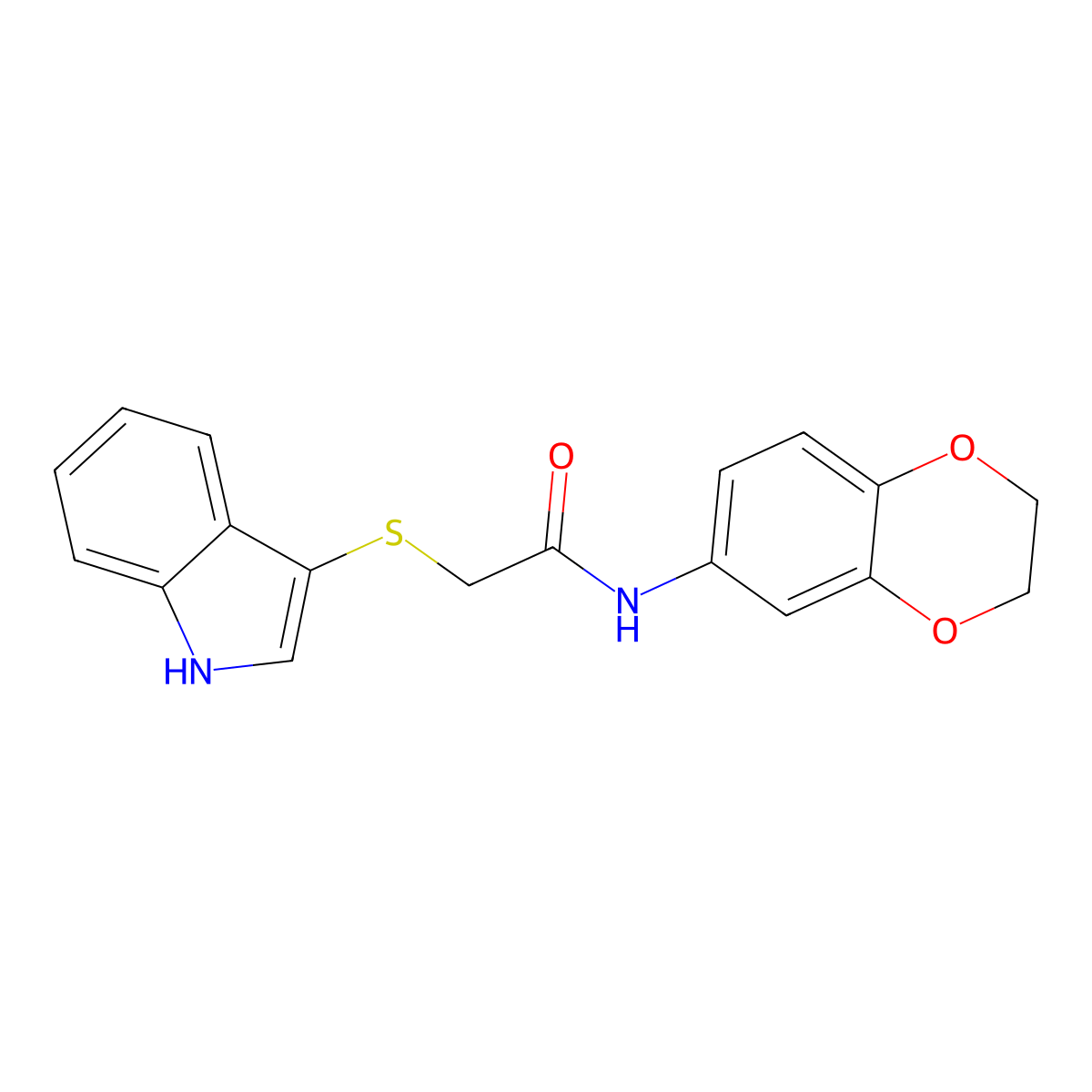 N-(2,3-dihydro-1,4-benzodioxin-6-yl)-2-(1H-indol-3-ylsulfanyl)acetamide molecular structure, CAS 450351-87-8