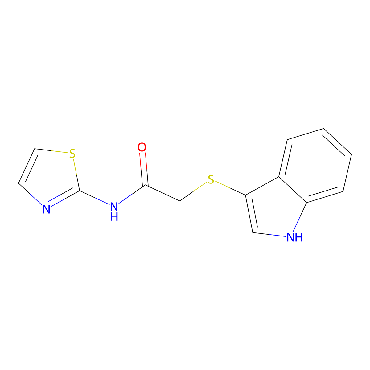 2-(1H-indol-3-ylsulfanyl)-N-(1,3-thiazol-2-yl)acetamide molecular structure, CAS 450351-93-6