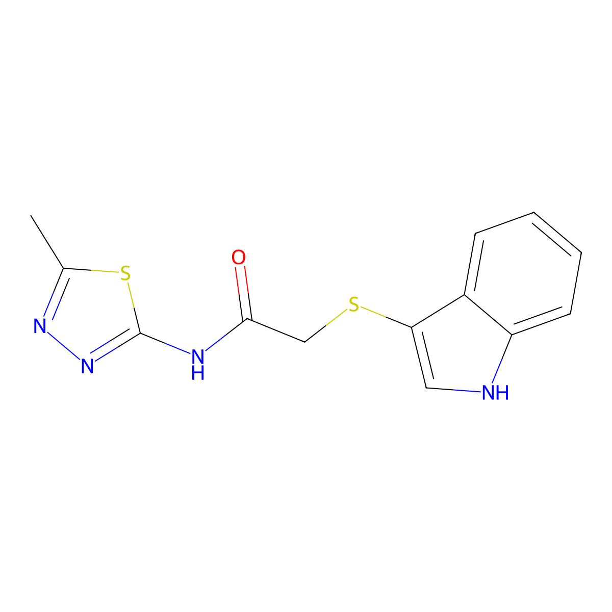 2-(1H-indol-3-ylsulfanyl)-N-(5-methyl-1,3,4-thiadiazol-2-yl)acetamide molecular structure, CAS 450351-99-2