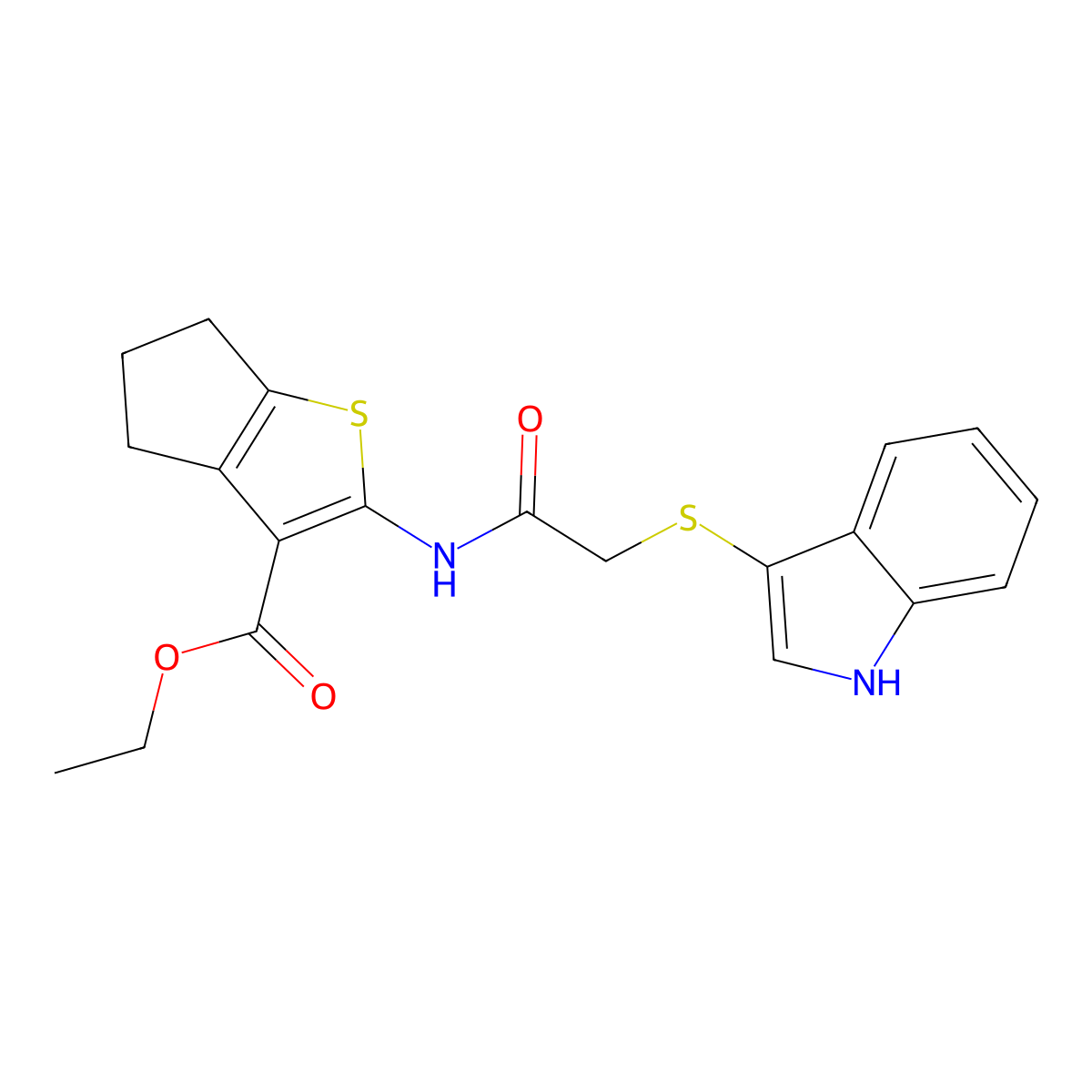 ethyl 2-(2-((1H-indol-3-yl)thio)acetamido)-5,6-dihydro-4H-cyclopenta[b]thiophene-3-carboxylate molecular structure, CAS 450352-15-5