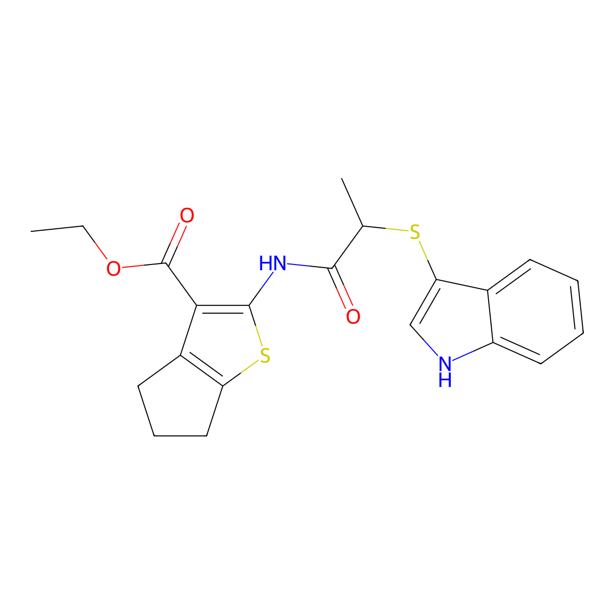 ethyl 2-[2-(1H-indol-3-ylsulfanyl)propanamido]-4H,5H,6H-cyclopenta[b]thiophene-3-carboxylate molecular structure, CAS 450352-17-7
