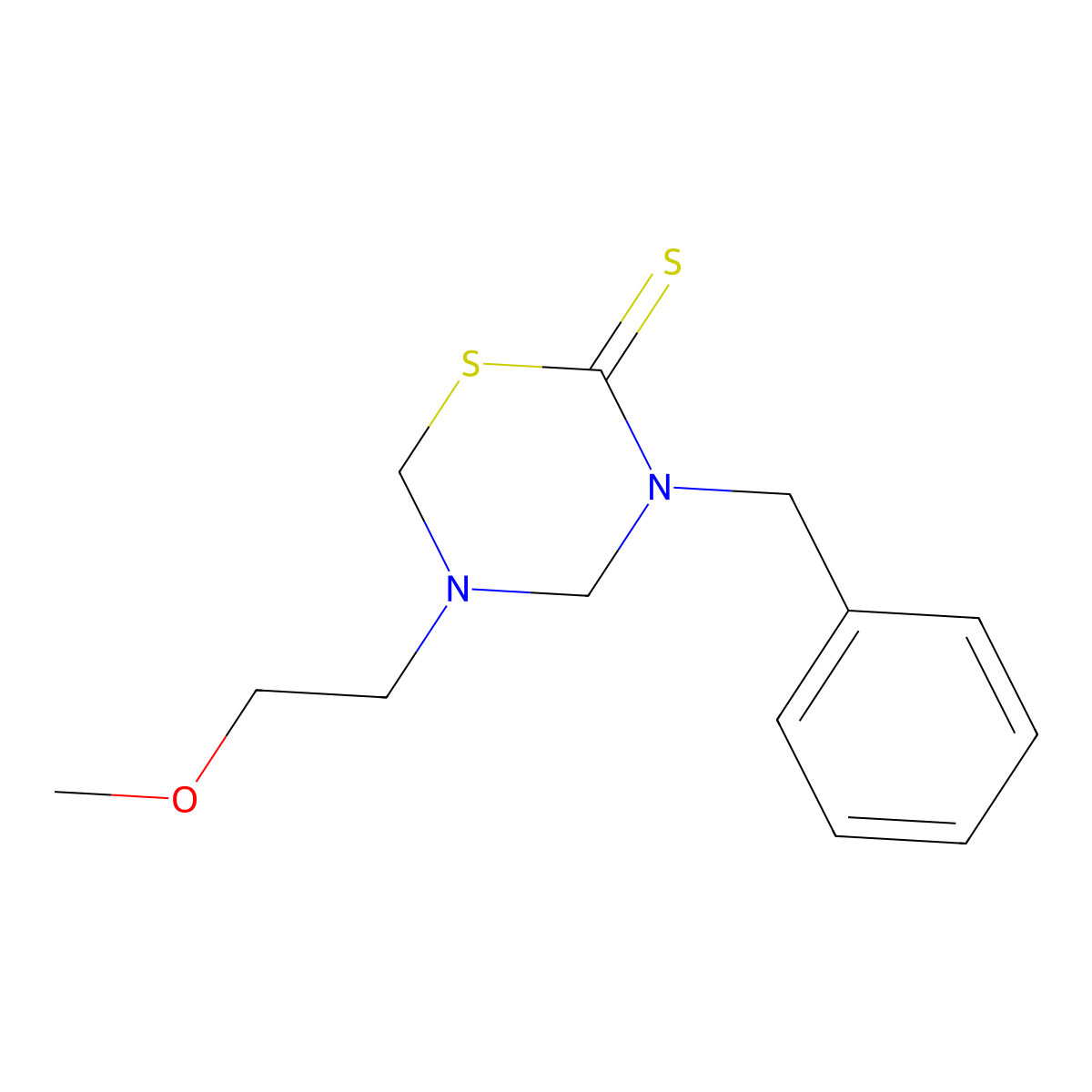 3-Benzyl-5-(2-methoxyethyl)-1,3,5-thiadiazinane-2-thione molecular structure, CAS 450352-38-2