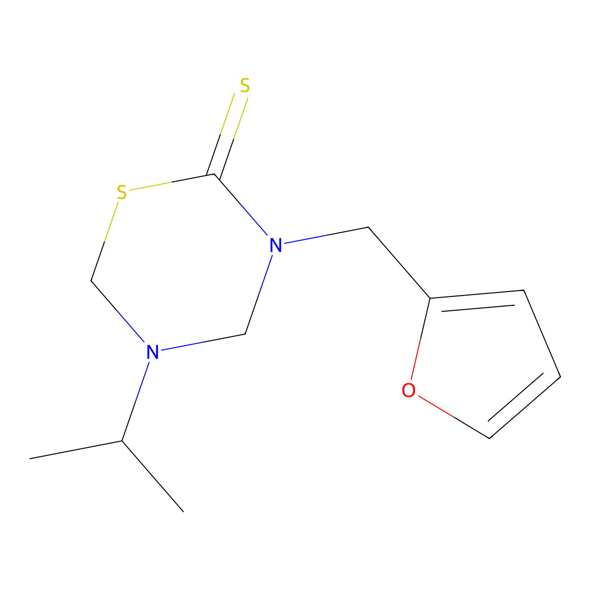 3-(Furan-2-ylmethyl)-5-isopropyl-1,3,5-thiadiazinane-2-thione molecular structure, CAS 450352-46-2