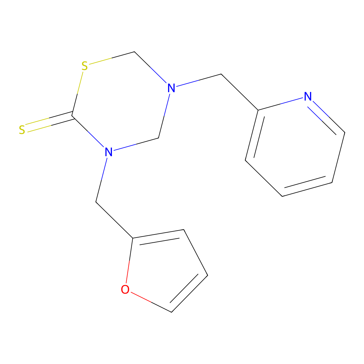 3-(Furan-2-ylmethyl)-5-(pyridin-2-ylmethyl)-1,3,5-thiadiazinane-2-thione molecular structure, CAS 450352-54-2