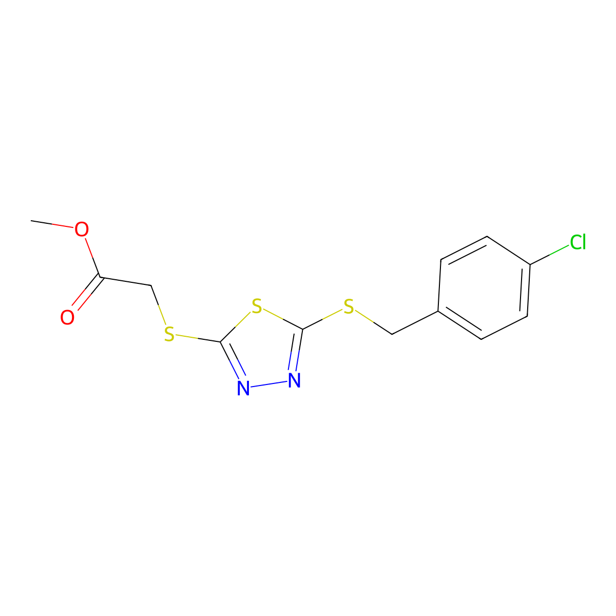 Methyl ({5-[(4-chlorobenzyl)thio]-1,3,4-thiadiazol-2-yl}thio)acetate molecular structure, CAS 450353-57-8