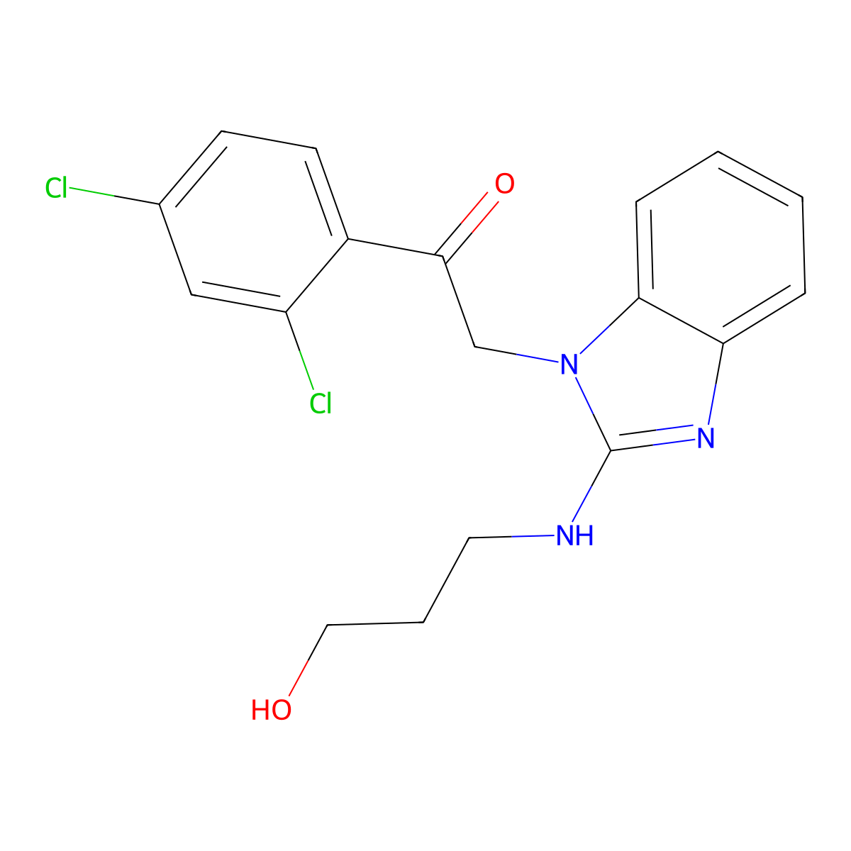 1-(2,4-dichlorophenyl)-2-{2-[(3-hydroxypropyl)amino]-1H-benzimidazol-1-yl}ethanone molecular structure, CAS 450356-69-1