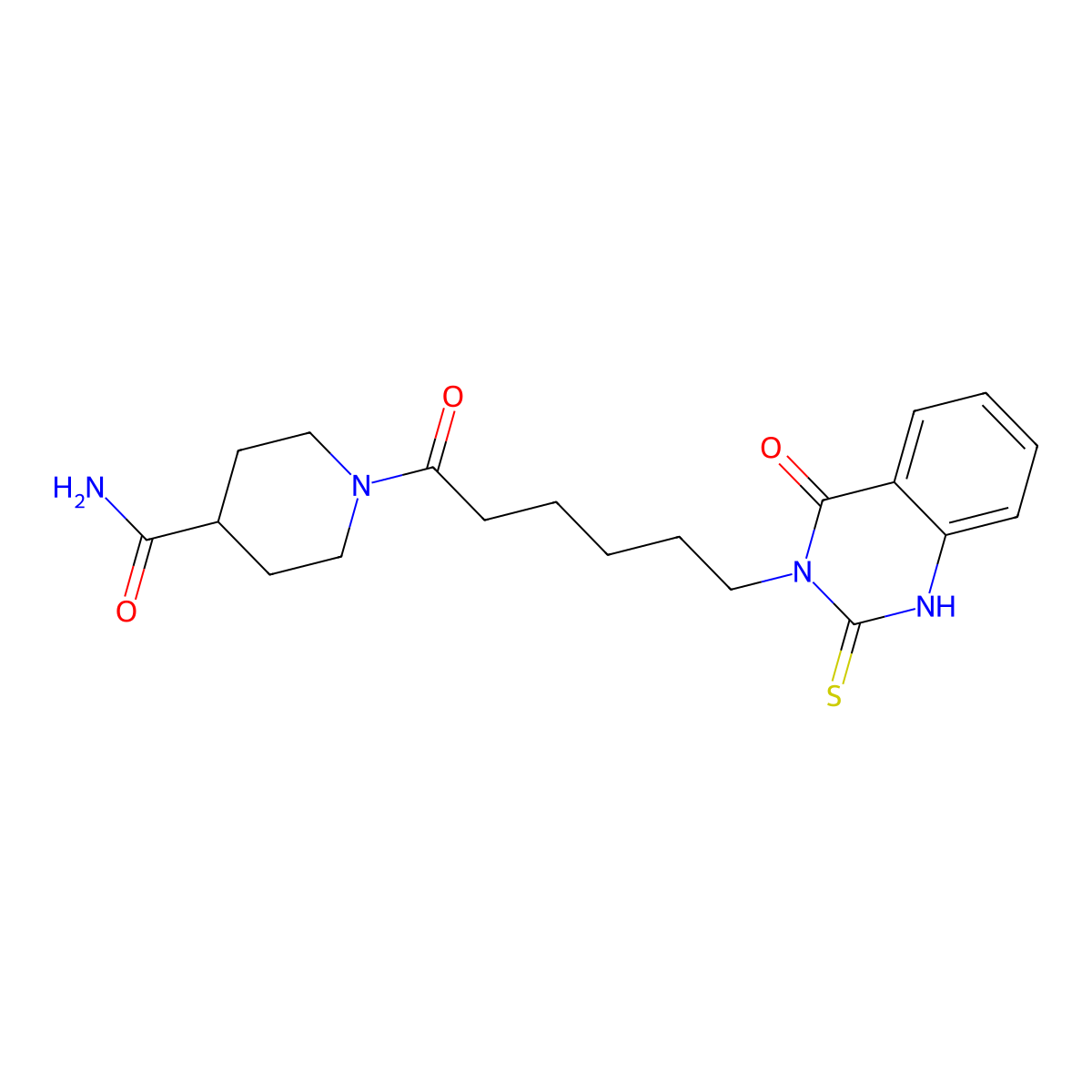 1-[6-(4-oxo-2-sulfanylidene-1H-quinazolin-3-yl)hexanoyl]piperidine-4-carboxamide molecular structure, CAS 450356-78-2