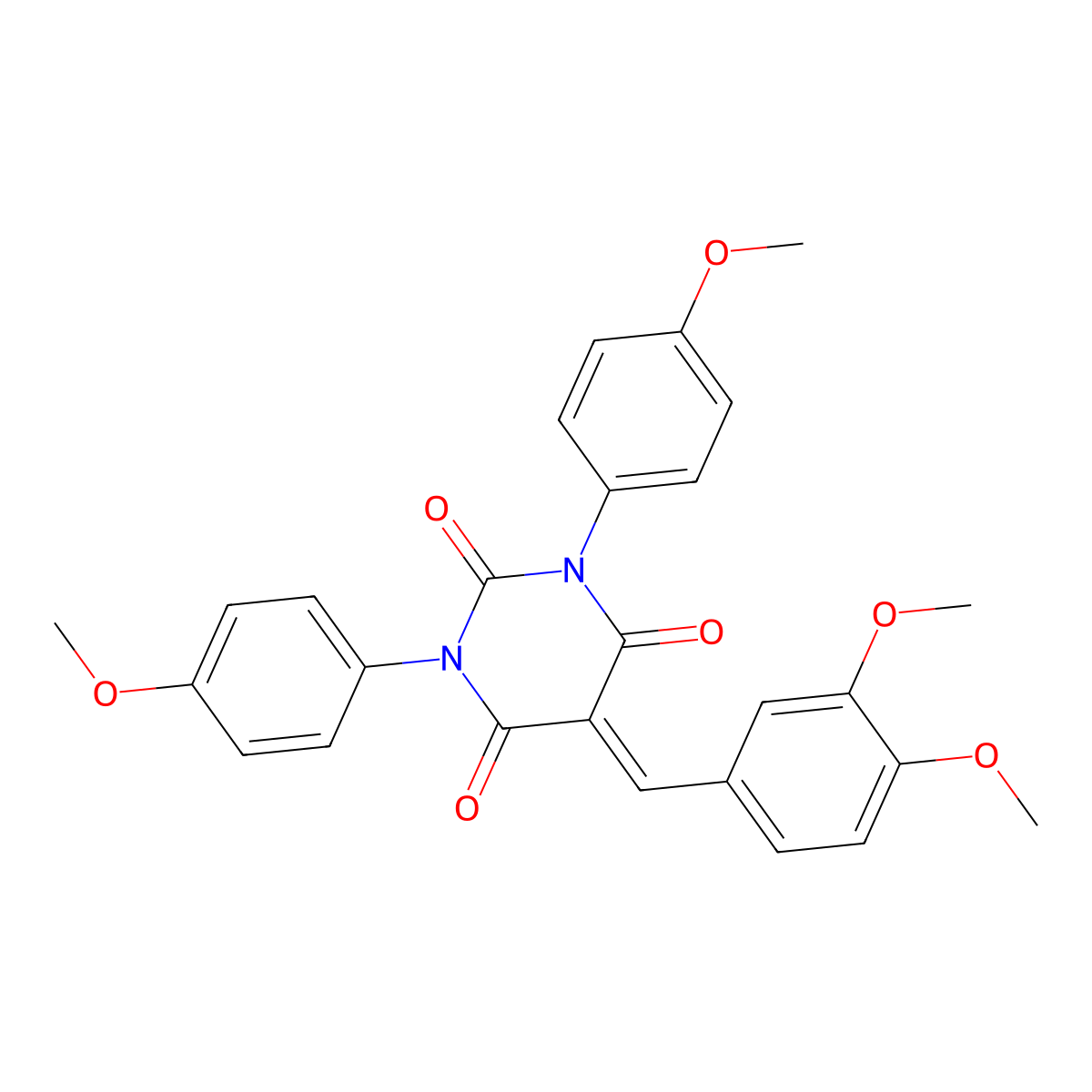 5-[(3,4-Dimethoxyphenyl)methylidene]-1,3-bis(4-methoxyphenyl)-1,3-diazinane-2,4,6-trione molecular structure, CAS 450360-46-0