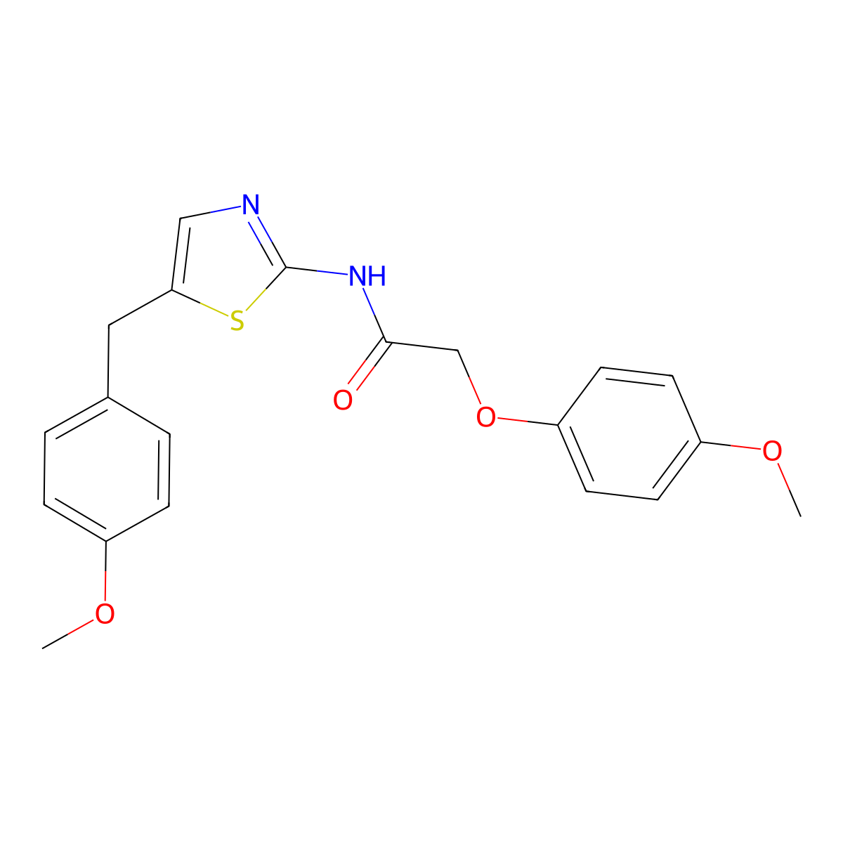 N-[5-(4-methoxybenzyl)-1,3-thiazol-2-yl]-2-(4-methoxyphenoxy)acetamide molecular structure, CAS 450361-45-2