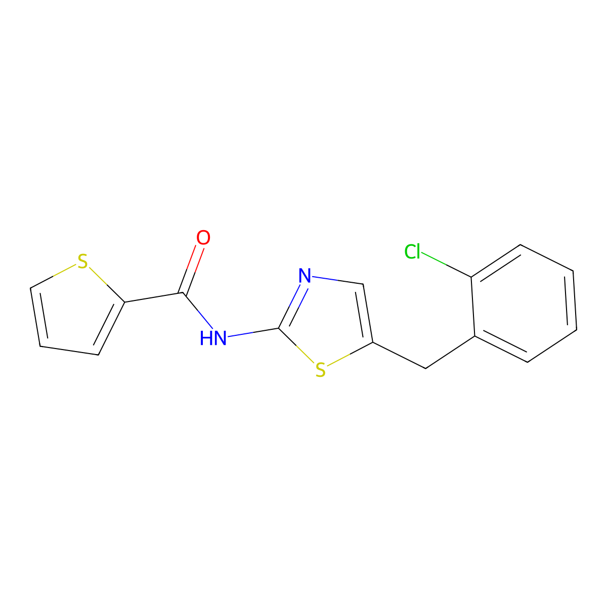 N-(5-(2-chlorobenzyl)thiazol-2-yl)thiophene-2-carboxamide molecular structure, CAS 450362-10-4