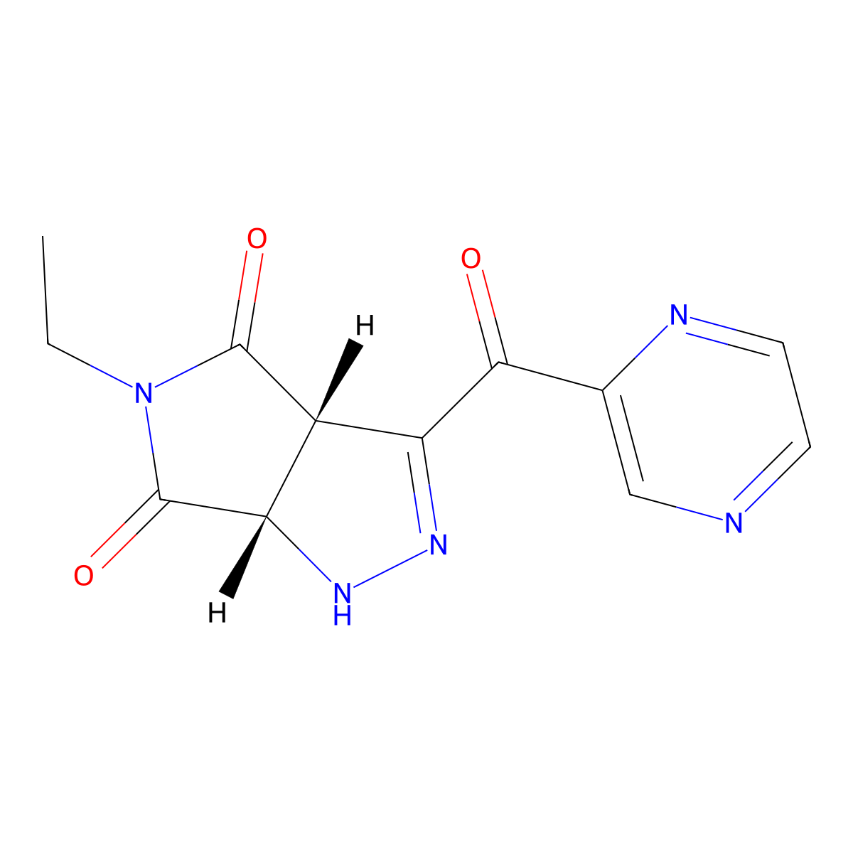 (3aS,6aS)-5-Ethyl-3-(pyrazine-2-carbonyl)-3a,6a-dihydro-1H-pyrrolo[3,4-c]pyrazole-4,6-dione molecular structure, CAS 450365-92-1