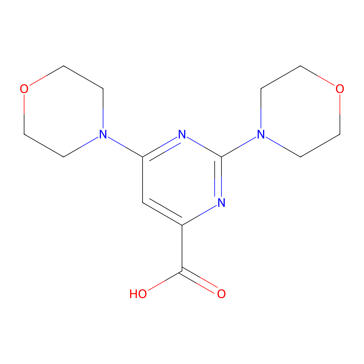 2,6-Dimorpholinopyrimidine-4-carboxylic acid molecular structure, CAS 450368-32-8