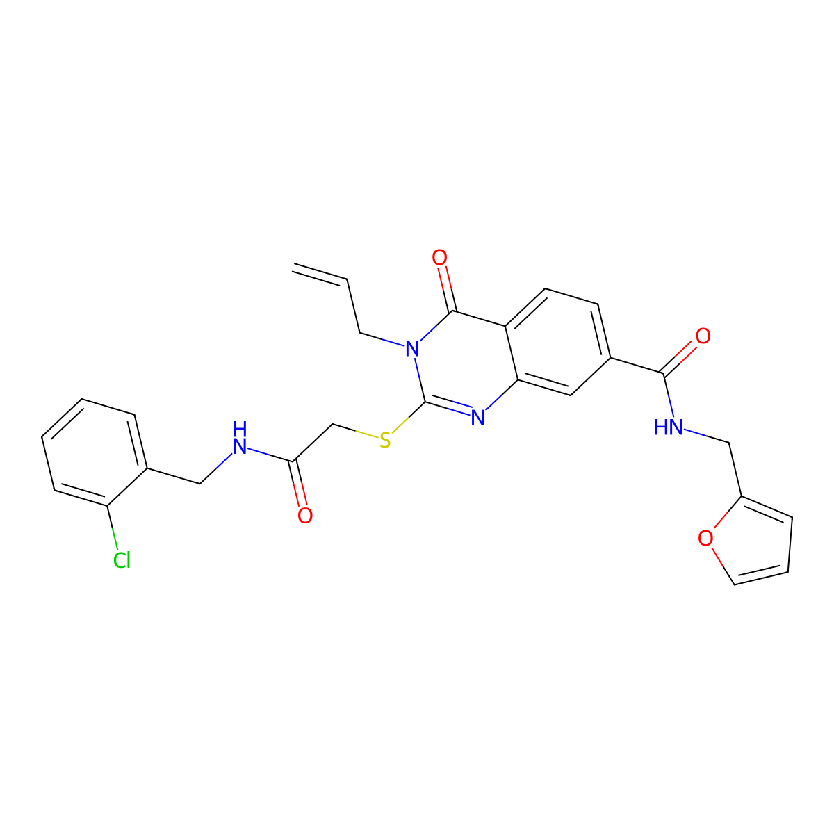 2-[2-[(2-chlorophenyl)methylamino]-2-oxoethyl]sulfanyl-N-(furan-2-ylmethyl)-4-oxo-3-prop-2-enylquinazoline-7-carboxamide molecular structure, CAS 450371-91-2