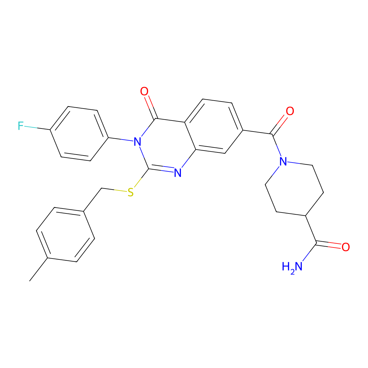 1-(3-(4-Fluorophenyl)-2-((4-methylbenzyl)thio)-4-oxo-3,4-dihydroquinazoline-7-carbonyl)piperidine-4-carboxamide molecular structure, CAS 450371-93-4