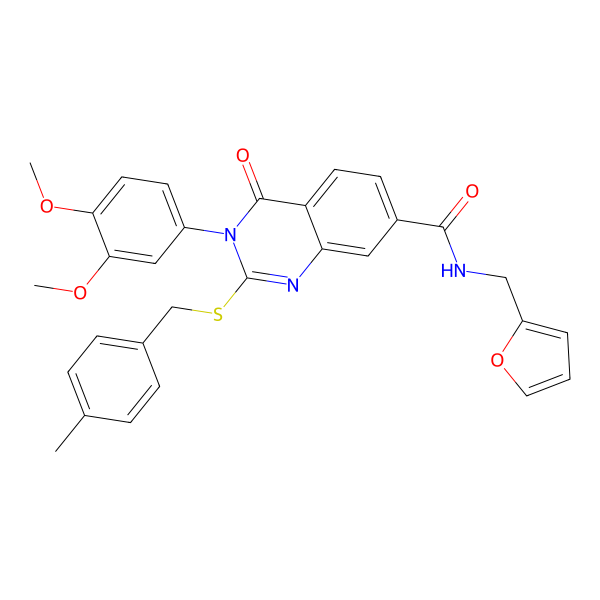 3-(3,4-dimethoxyphenyl)-N-(furan-2-ylmethyl)-2-((4-methylbenzyl)thio)-4-oxo-3,4-dihydroquinazoline-7-carboxamide molecular structure, CAS 450371-95-6