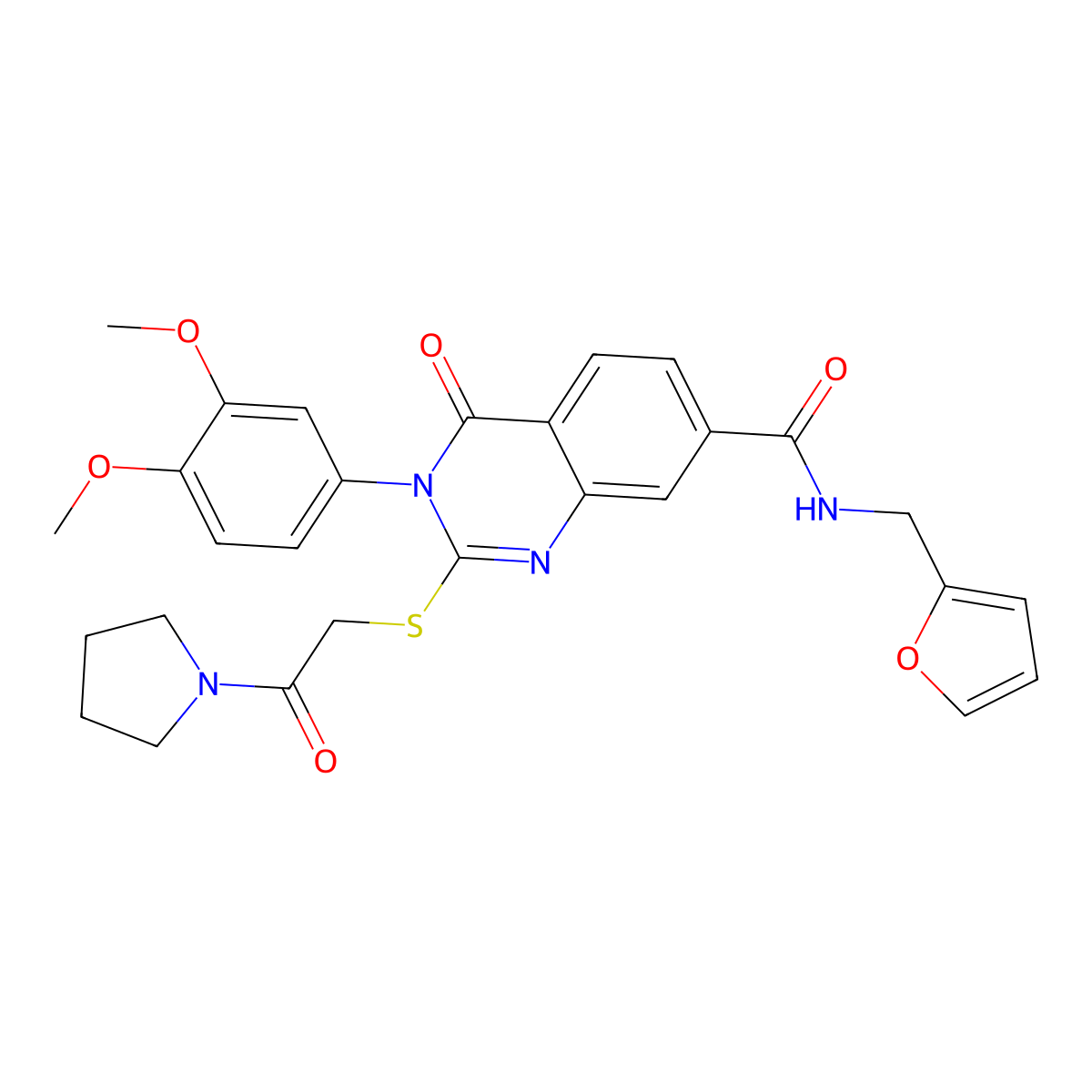 3-(3,4-dimethoxyphenyl)-N-(furan-2-ylmethyl)-4-oxo-2-(2-oxo-2-pyrrolidin-1-ylethyl)sulfanylquinazoline-7-carboxamide molecular structure, CAS 450372-00-6