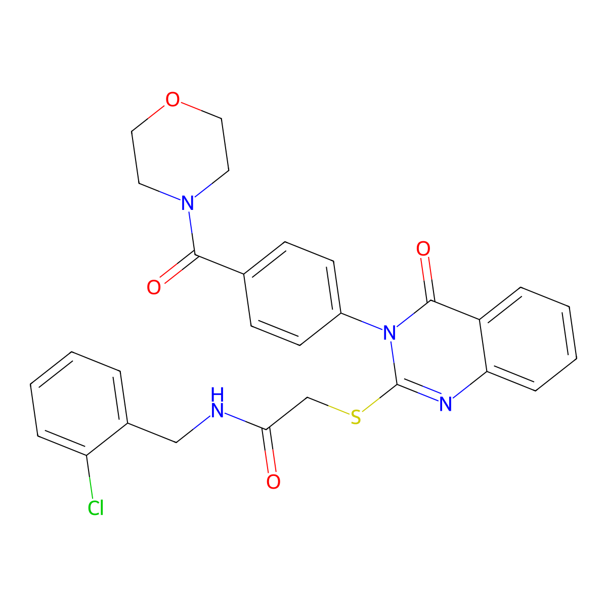 N-[(2-chlorophenyl)methyl]-2-[3-[4-(morpholine-4-carbonyl)phenyl]-4-oxoquinazolin-2-yl]sulfanylacetamide molecular structure, CAS 450372-01-7
