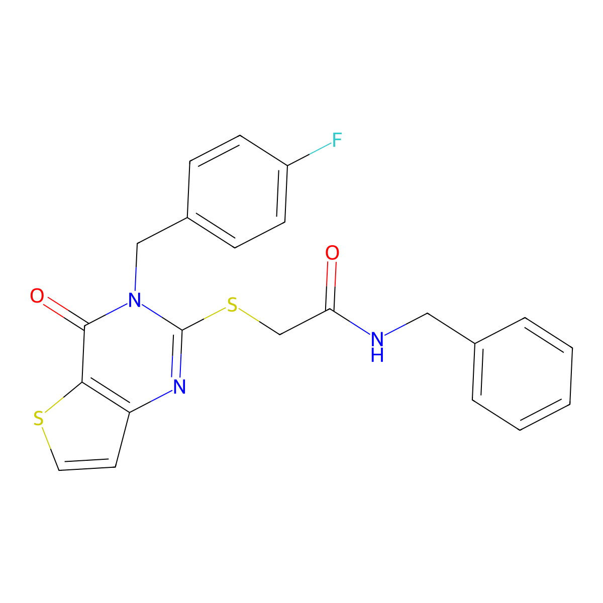 N-benzyl-2-({3-[(4-fluorophenyl)methyl]-4-oxo-3H,4H-thieno[3,2-d]pyrimidin-2-yl}sulfanyl)acetamide molecular structure, CAS 450372-76-6