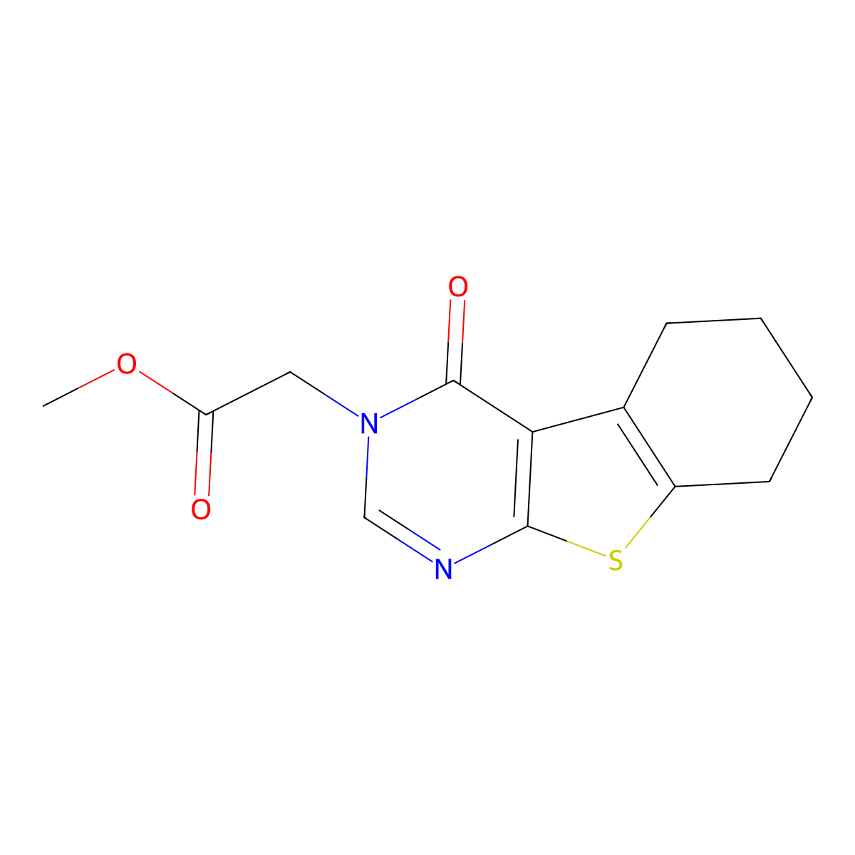 (4-Oxo-5,6,7,8-tetrahydro-4H-benzo[4,5]thieno[2,3-d]pyrimidin-3-yl)-acetic acid methyl ester molecular structure, CAS 450376-42-8