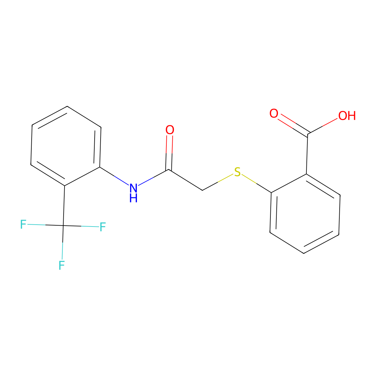2-((2-Oxo-2-((2-(trifluoromethyl)phenyl)amino)ethyl)thio)benzoic acid molecular structure, CAS 450385-28-1