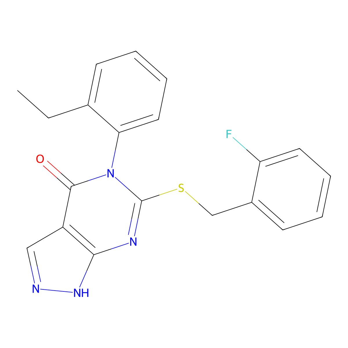 5-(2-Ethylphenyl)-6-((2-fluorobenzyl)thio)-1,5-dihydro-4H-pyrazolo[3,4-d]pyrimidin-4-one molecular structure, CAS 450385-59-8