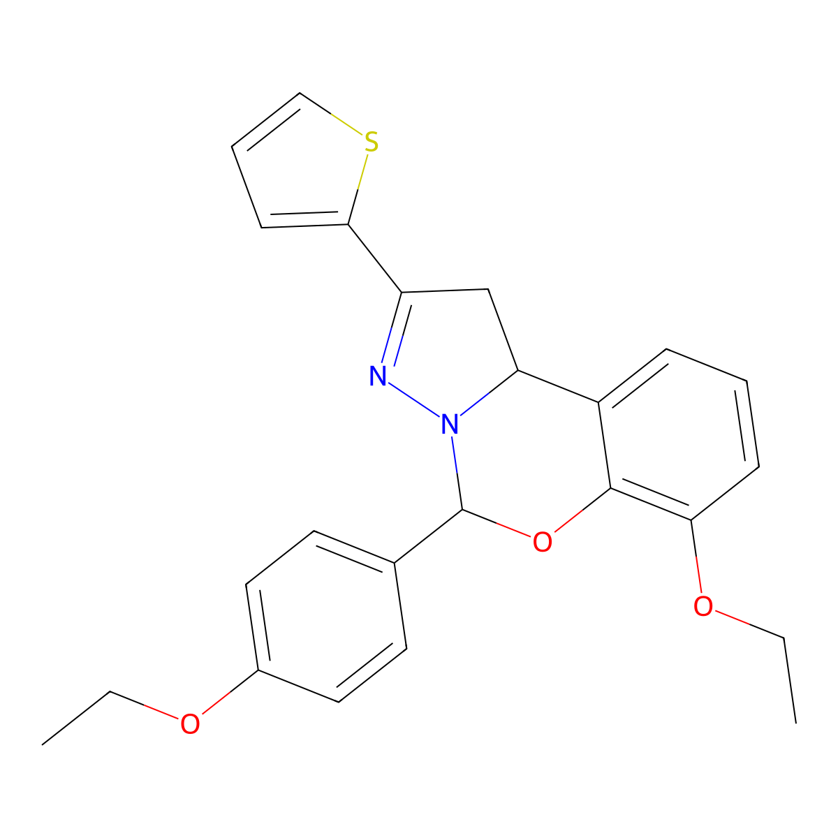 7-ethoxy-5-(4-ethoxyphenyl)-2-thiophen-2-yl-5,10b-dihydro-1H-pyrazolo[1,5-c][1,3]benzoxazine molecular structure, CAS 450386-50-2