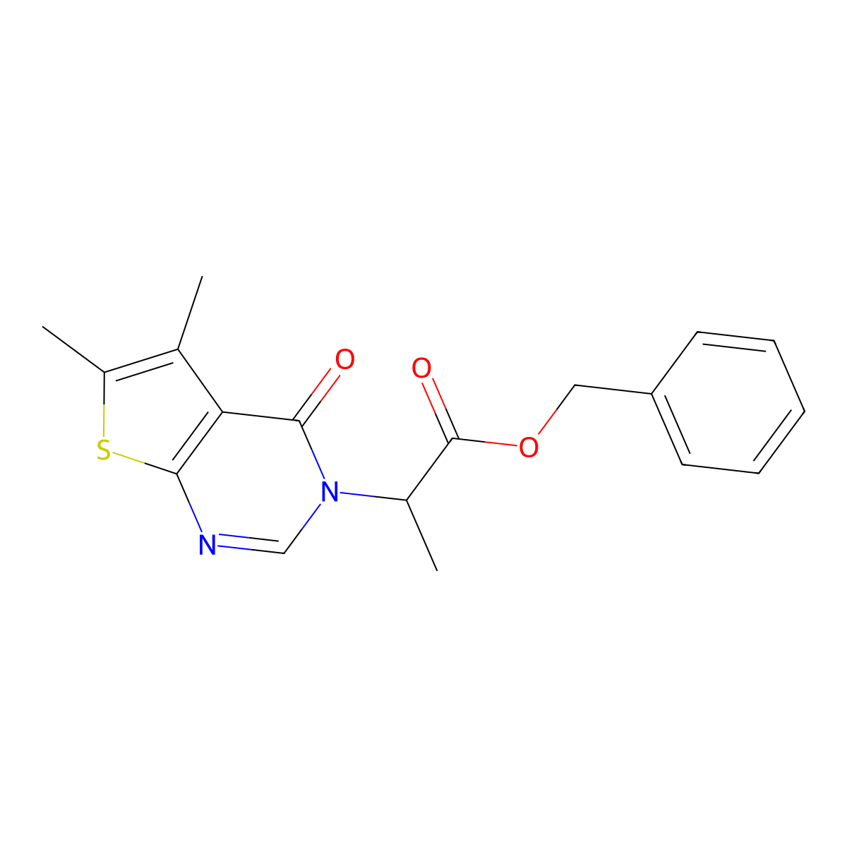 benzyl 2-(5,6-dimethyl-4-oxothieno[2,3-d]pyrimidin-3(4H)-yl)propanoate molecular structure, CAS 450393-33-6