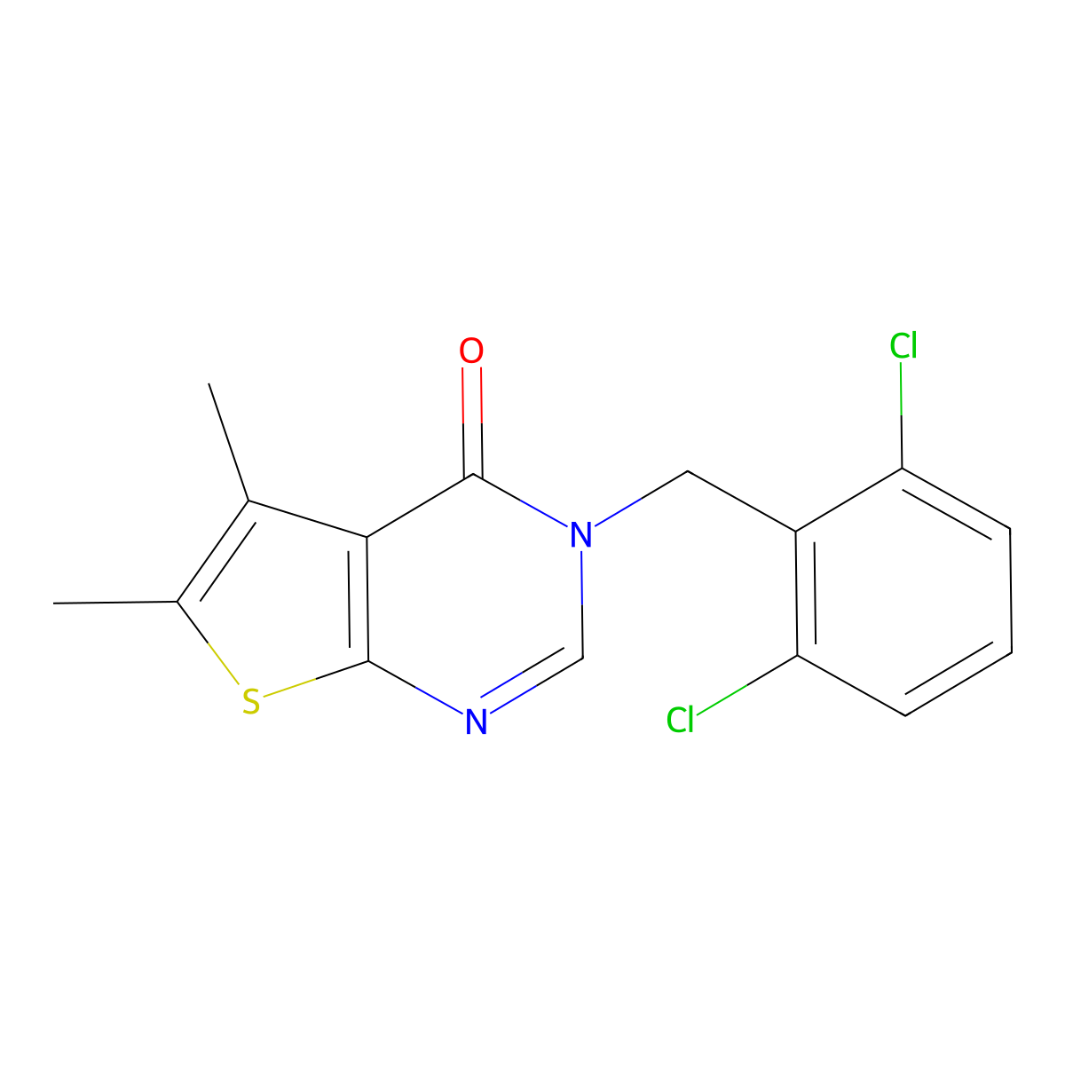 3-(2,6-dichlorobenzyl)-5,6-dimethylthieno[2,3-d]pyrimidin-4(3H)-one molecular structure, CAS 450393-93-8