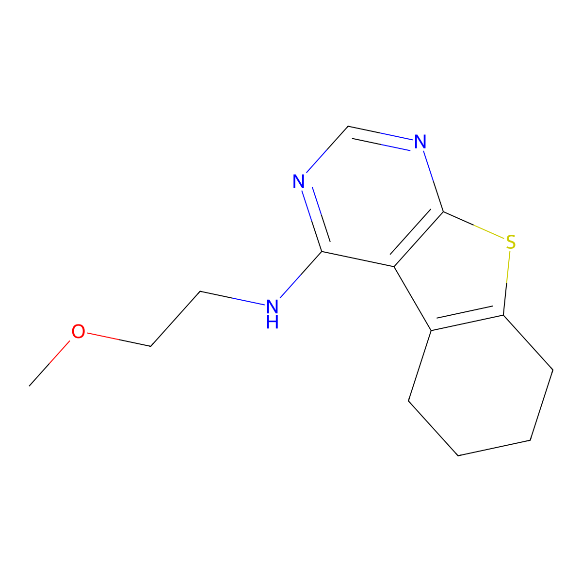 N-(2-methoxyethyl)-5,6,7,8-tetrahydro[1]benzothieno[2,3-d]pyrimidin-4-amine molecular structure, CAS 450394-36-2