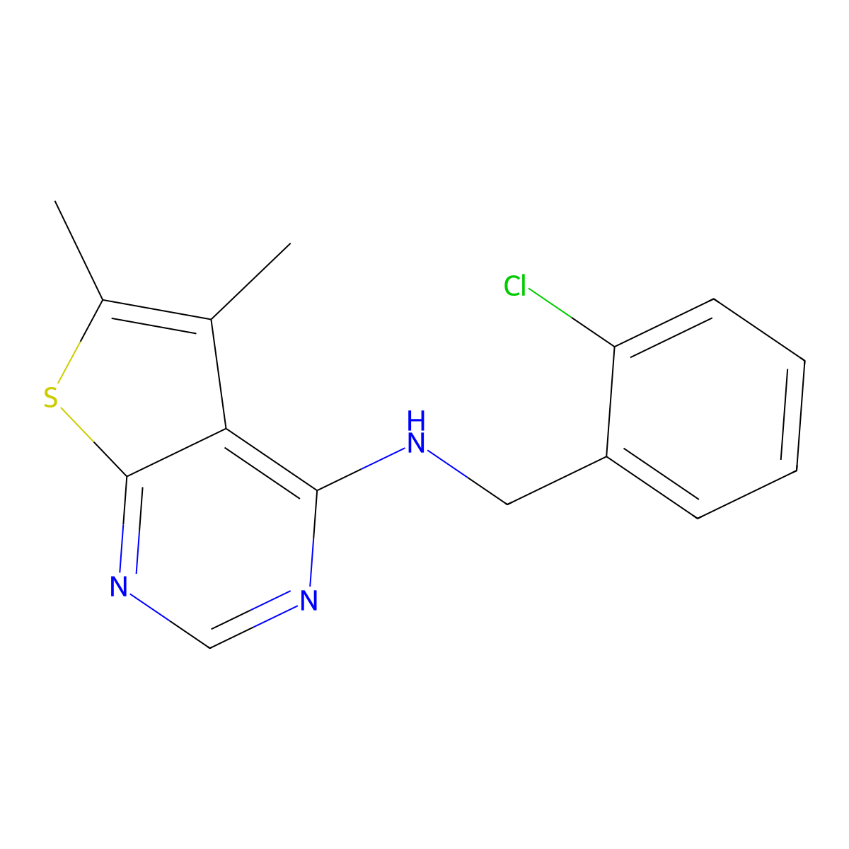 N-[(2-chlorophenyl)methyl]-5,6-dimethylthieno[2,3-d]pyrimidin-4-amine molecular structure, CAS 450394-65-7