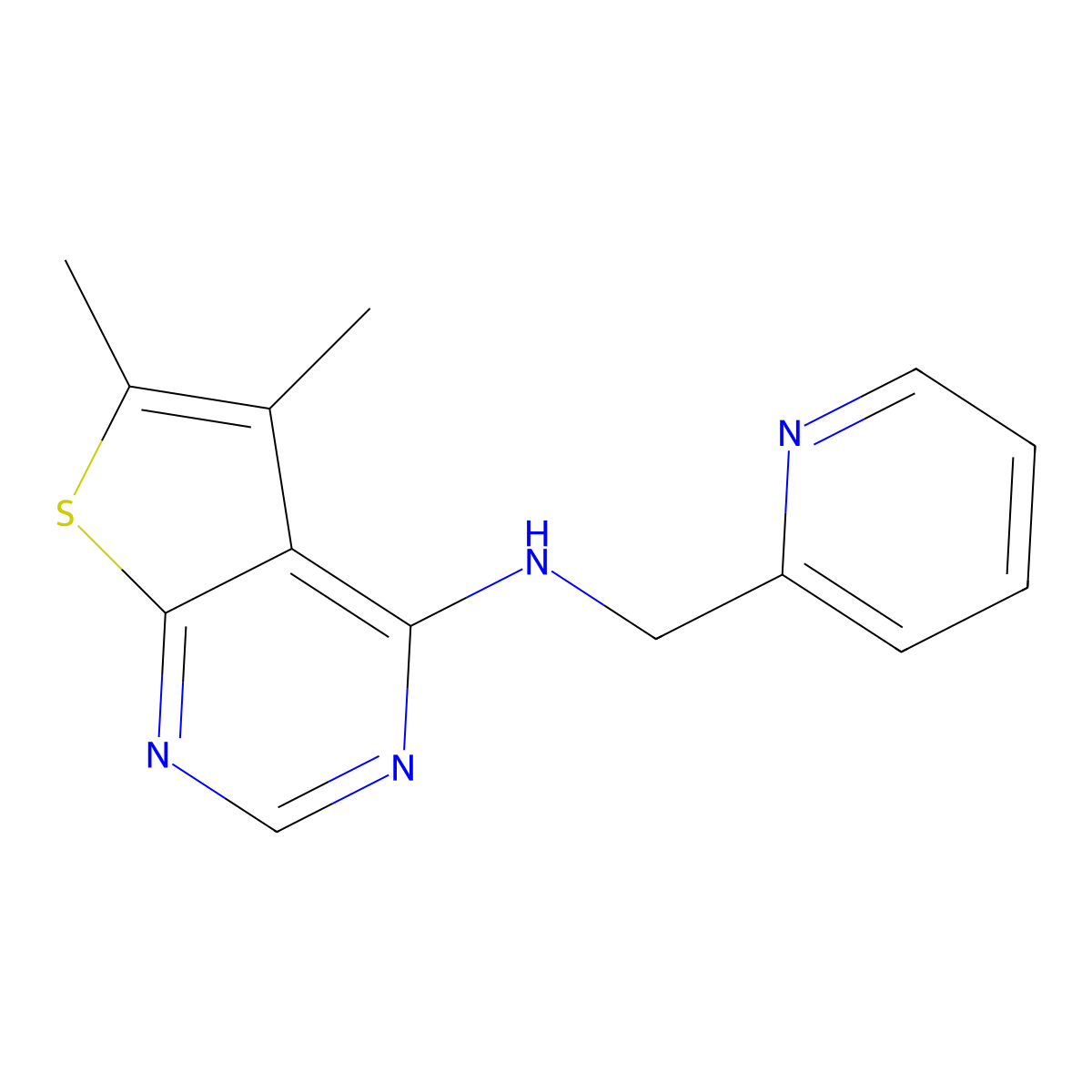 5,6-dimethyl-N-(pyridin-2-ylmethyl)thieno[2,3-d]pyrimidin-4-amine molecular structure, CAS 450394-66-8