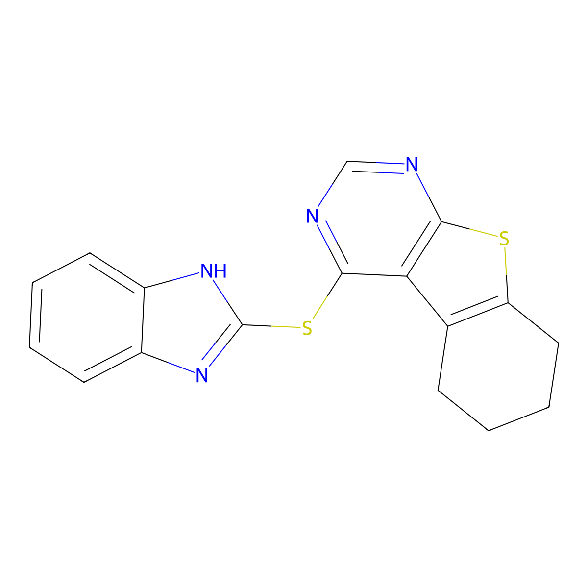 4-(1H-benzimidazol-2-ylsulfanyl)-5,6,7,8-tetrahydro-[1]benzothiolo[2,3-d]pyrimidine molecular structure, CAS 450394-68-0
