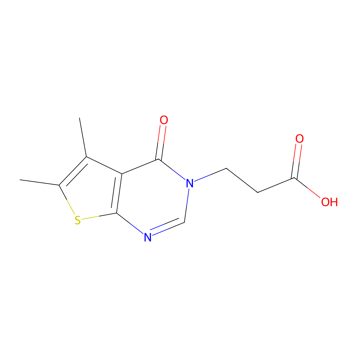 3-(5,6-Dimethyl-4-oxo-4H-thieno[2,3-d]pyrimidin-3-yl)-propionic acid molecular structure, CAS 450394-89-5