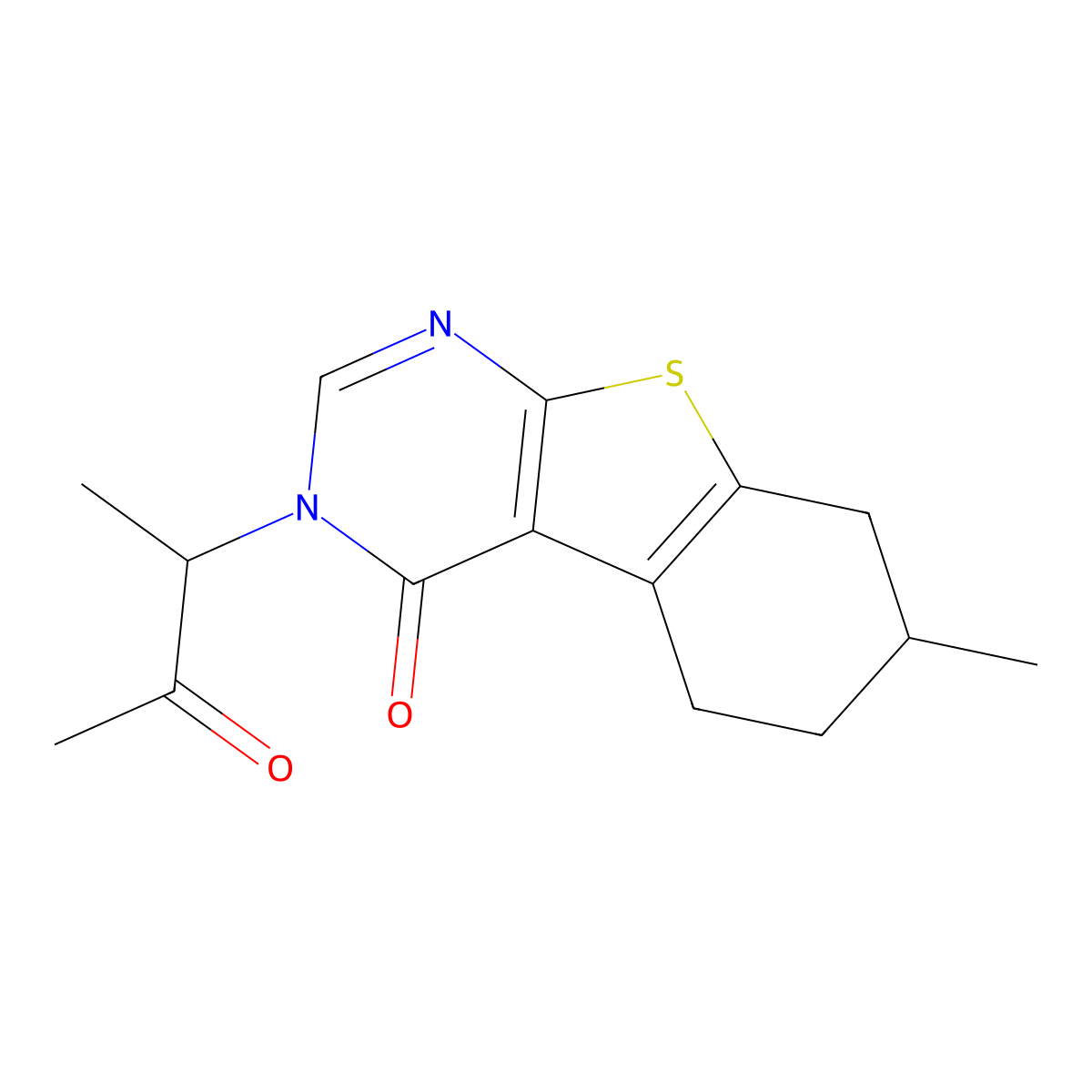 7-Methyl-3-(3-oxobutan-2-yl)-5,6,7,8-tetrahydro-[1]benzothiolo[2,3-d]pyrimidin-4-one molecular structure, CAS 450394-90-8