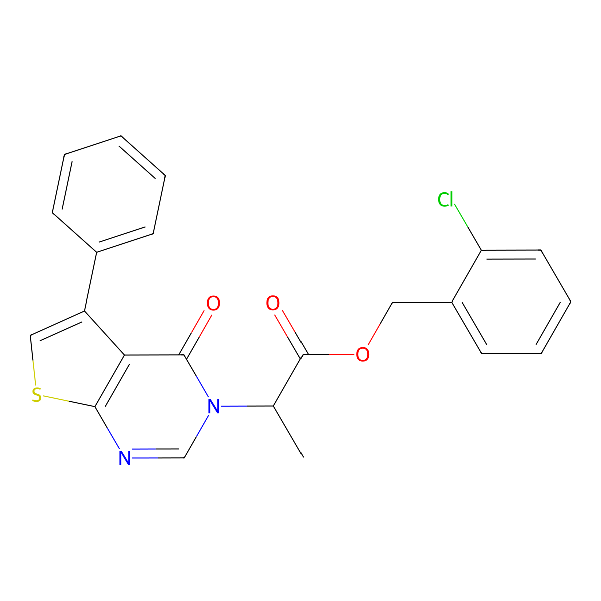 2-chlorobenzyl 2-(4-oxo-5-phenylthieno[2,3-d]pyrimidin-3(4H)-yl)propanoate molecular structure, CAS 450395-16-1