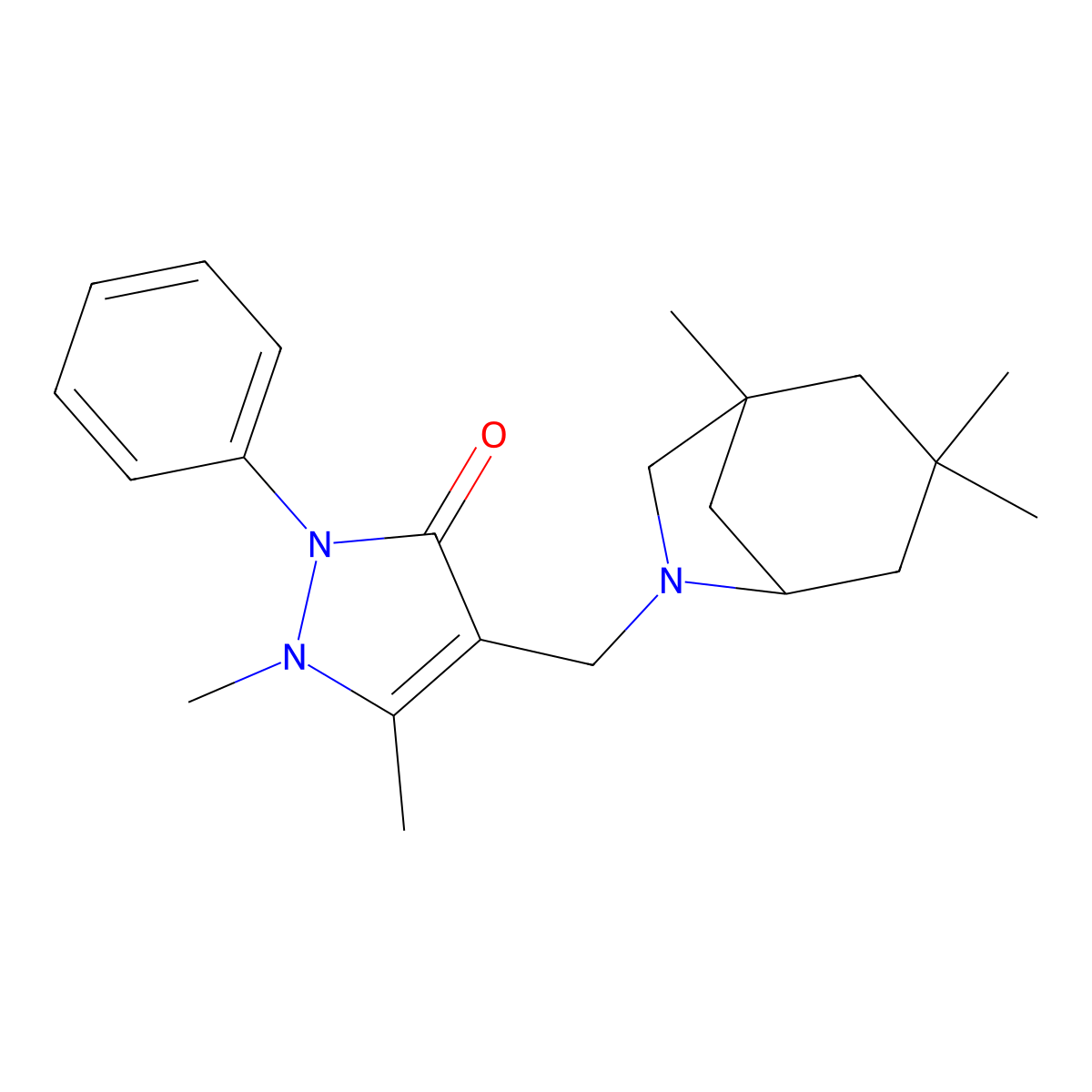 1,5-Dimethyl-2-phenyl-4-[(1,3,3-trimethyl-6-azabicyclo[3.2.1]octan-6-yl)methyl]pyrazol-3-one molecular structure, CAS 4506-38-1