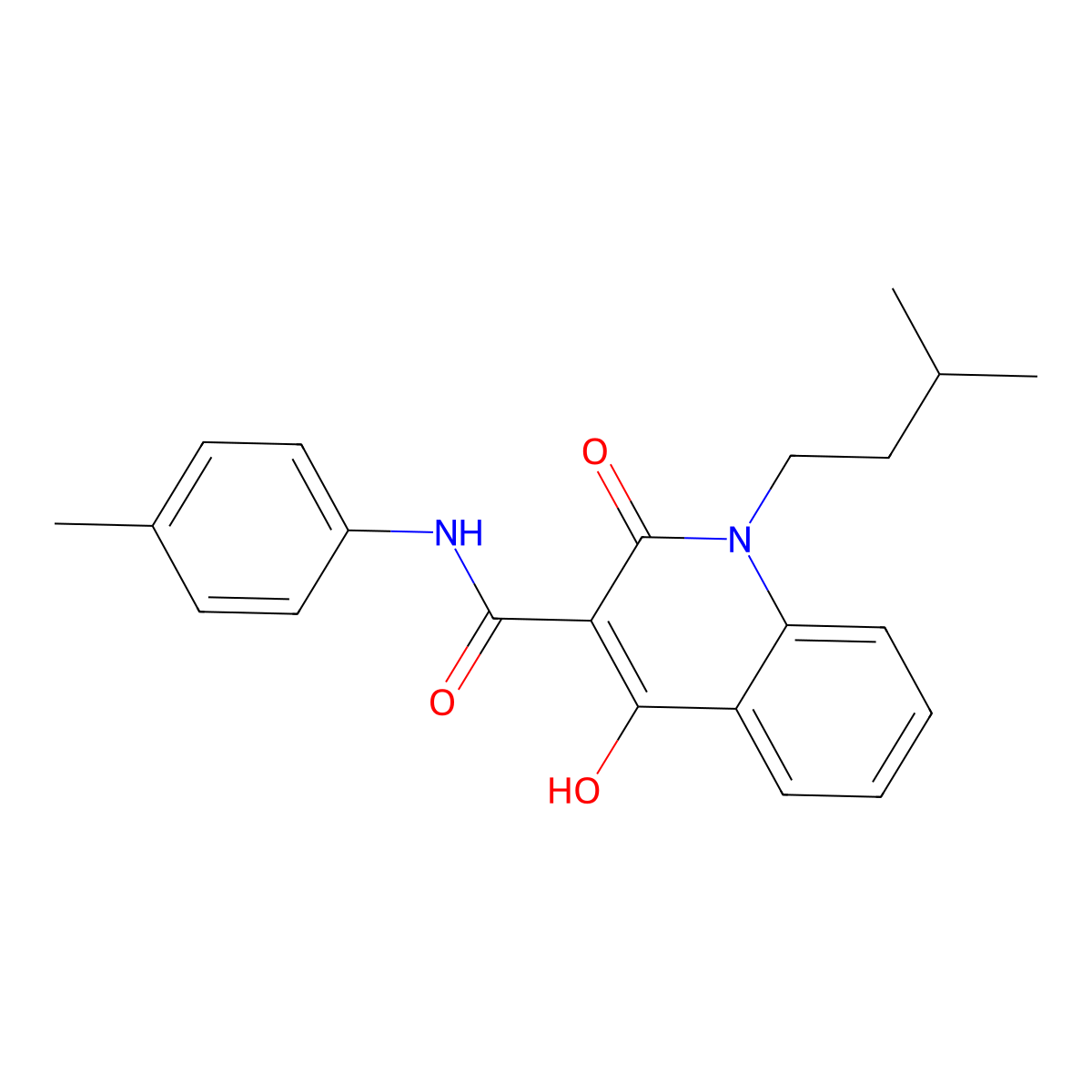 4-Hydroxy-1-(3-methylbutyl)-N-(4-methylphenyl)-2-oxo-1,2-dihydroquinoline-3-carboxamide molecular structure, CAS 4506-70-1