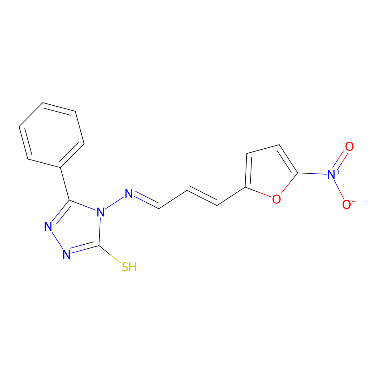 4-{[3-(5-Nitrofuran-2-yl)prop-2-en-1-ylidene]amino}-5-phenyl-2,4-dihydro-3H-1,2,4-triazole-3-thione molecular structure, CAS 4506-99-4