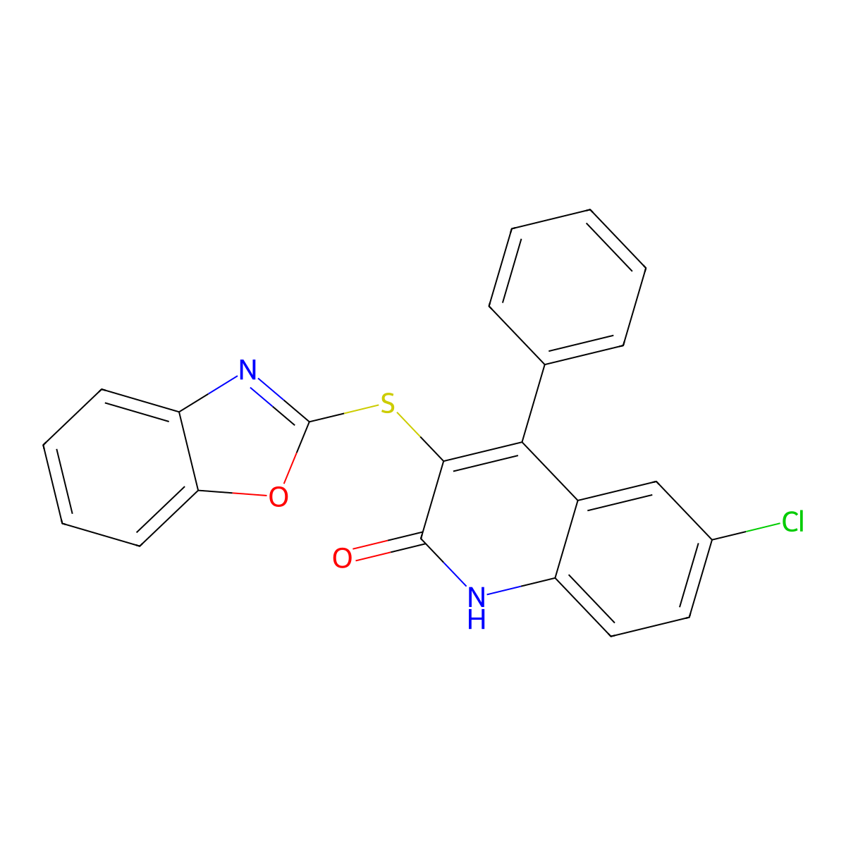 3-(1,3-benzoxazol-2-ylsulfanyl)-6-chloro-4-phenyl-1H-quinolin-2-one molecular structure, CAS 4507-19-1
