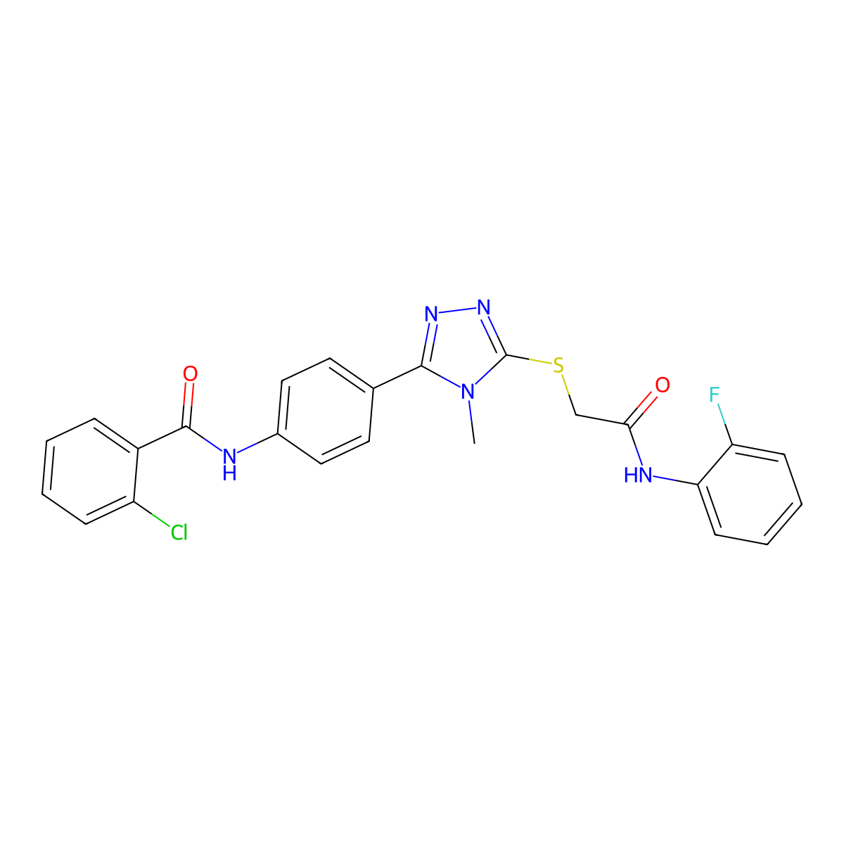 2-chloro-N-[4-[5-[2-(2-fluoroanilino)-2-oxoethyl]sulfanyl-4-methyl-1,2,4-triazol-3-yl]phenyl]benzamide molecular structure, CAS 4510-96-7