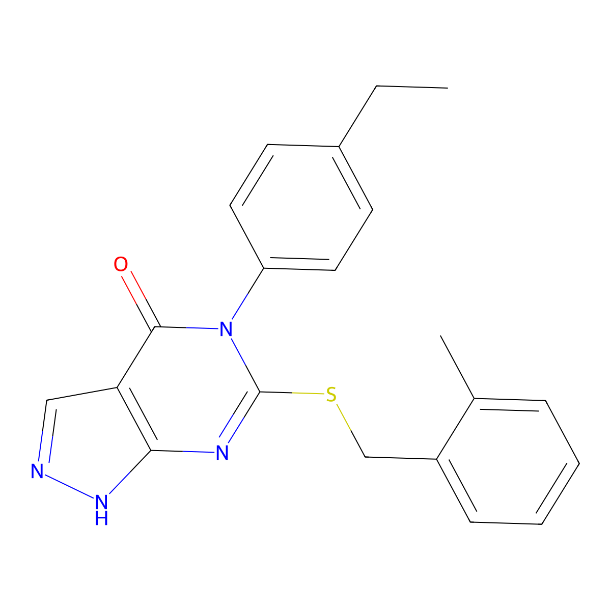 5-(4-Ethylphenyl)-6-((2-methylbenzyl)thio)-1,5-dihydro-4H-pyrazolo[3,4-d]pyrimidin-4-one molecular structure, CAS 451458-32-5